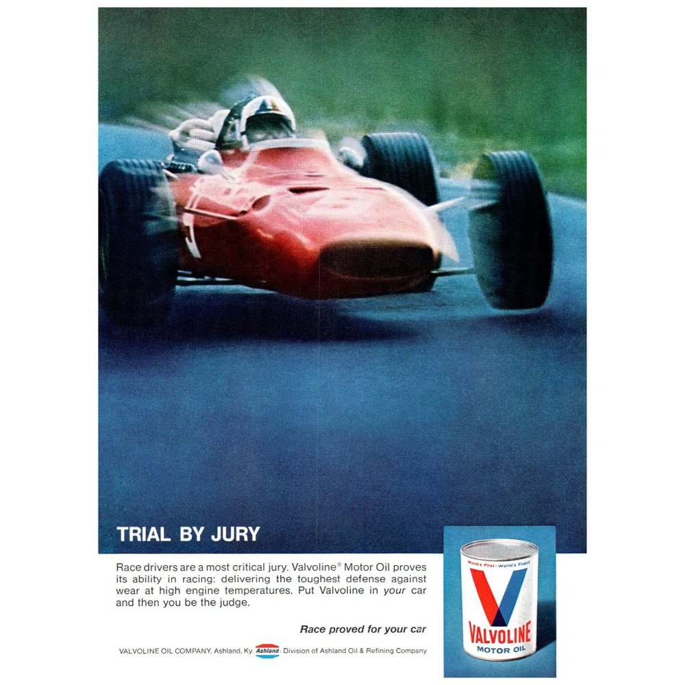 1969 Valvoline Motor Oil Color Vintage Print Ad Racing Race Car Grand Prix